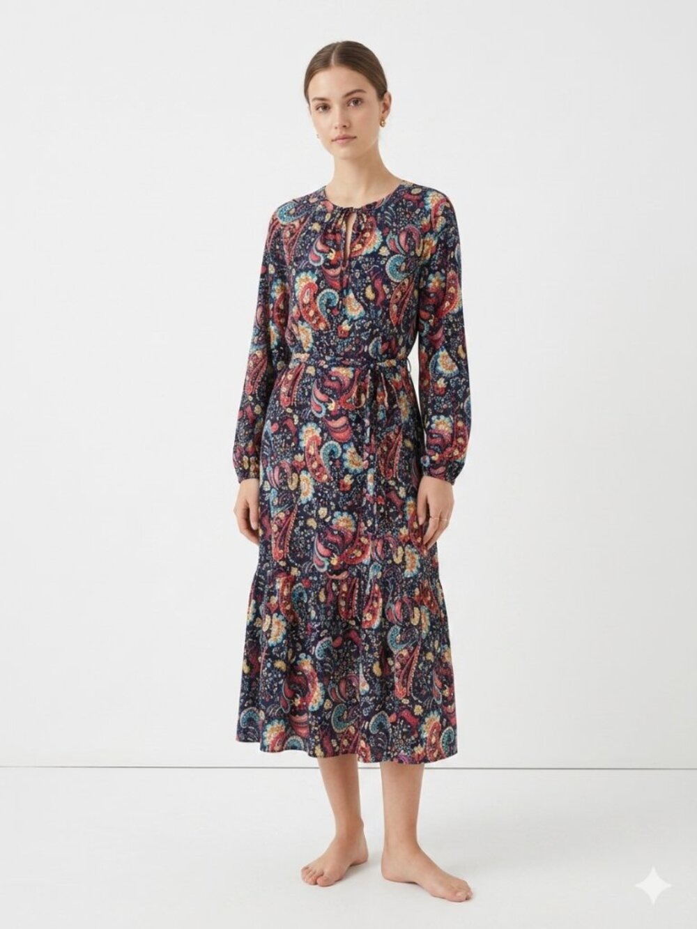 Loft Dress Blue Midi Paisley Boho Animals Metallic Peasant Floral M